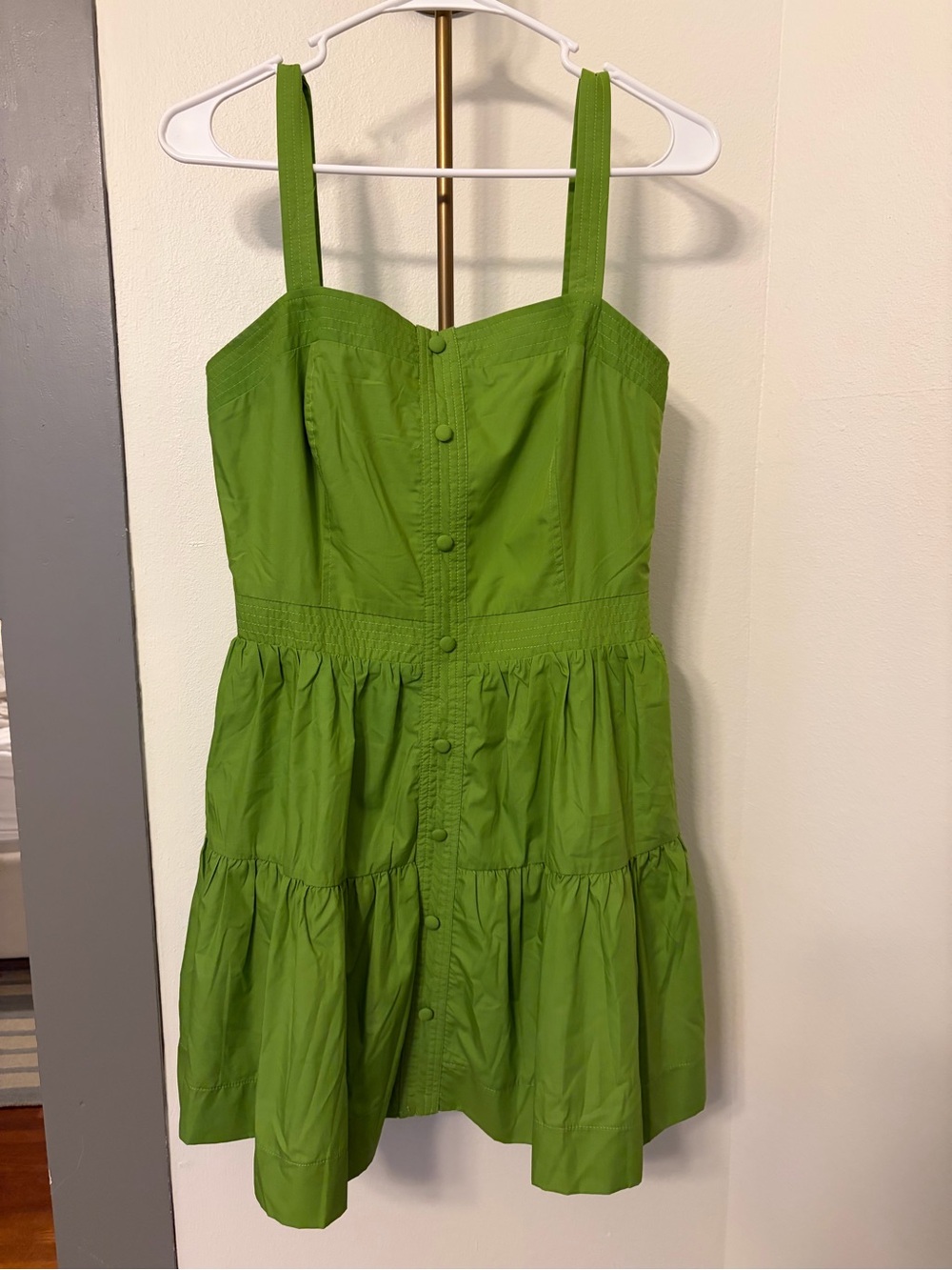Jacqui E Lime Green Tiered Midi Dress with Buttons